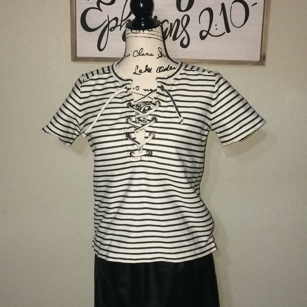 Madewell Stripe LaceUp Top